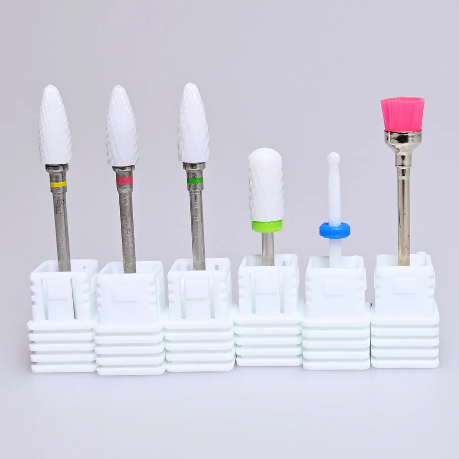 Juego de 6 piezas de brocas de cerámica para uñas, brocas cortadoras para máquina perforadora de uñas