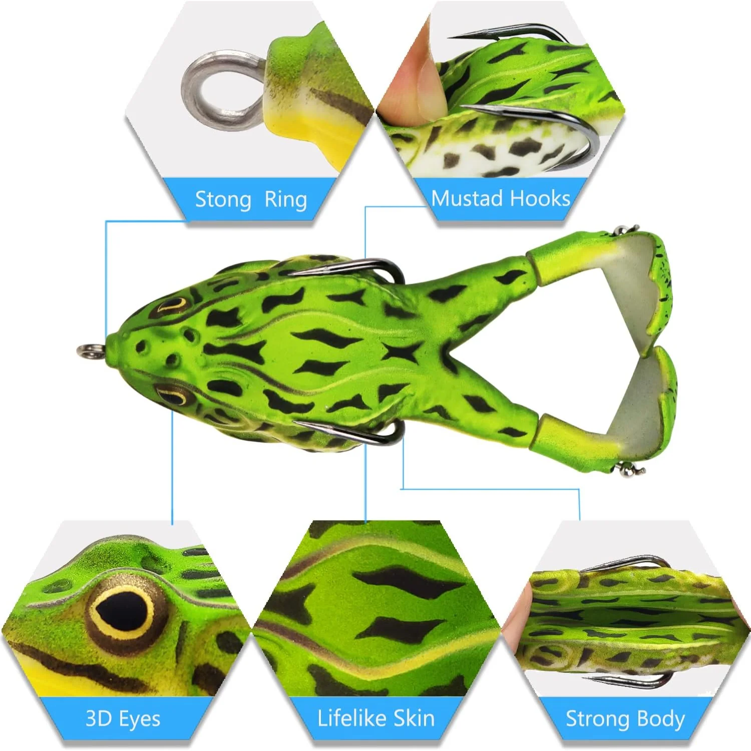 مجموعة طُعم صيد السمك الناعمة على شكل ضفدع مائي علوي، أرجل المروحة المزدوجة، 5 حلقات توصيل، جلد سيليكون سميك، رذاذ أكبر Mo #3