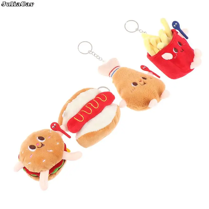 1Pc Food Plush Keychain Hamburger Hot Dog French Fries Doll Soft Stuffed Plush Pendant Kid Gifts Toys