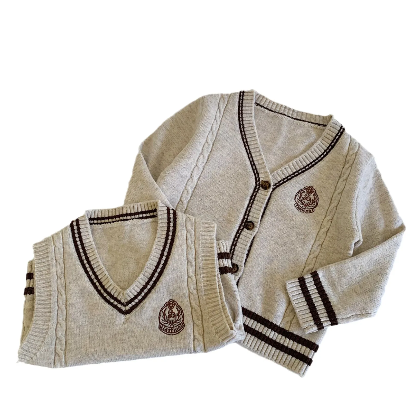 Children Clothes Kids Sweater New Fall 2024 Embroidered Preppy Style Coat Boys Vest Fashionable Simple Casual Knit Top