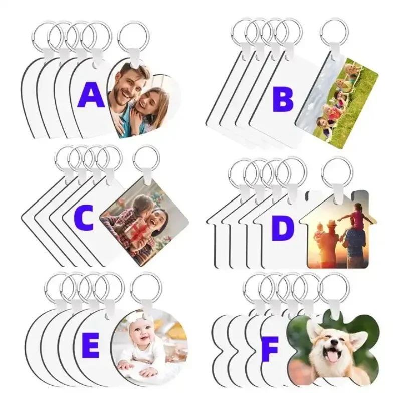 10pcs Sublimation Blank Keychains Thermal Transfer Key Chain Double-Side Printed MDF Keyrings with Rings DIY Craft Supplies