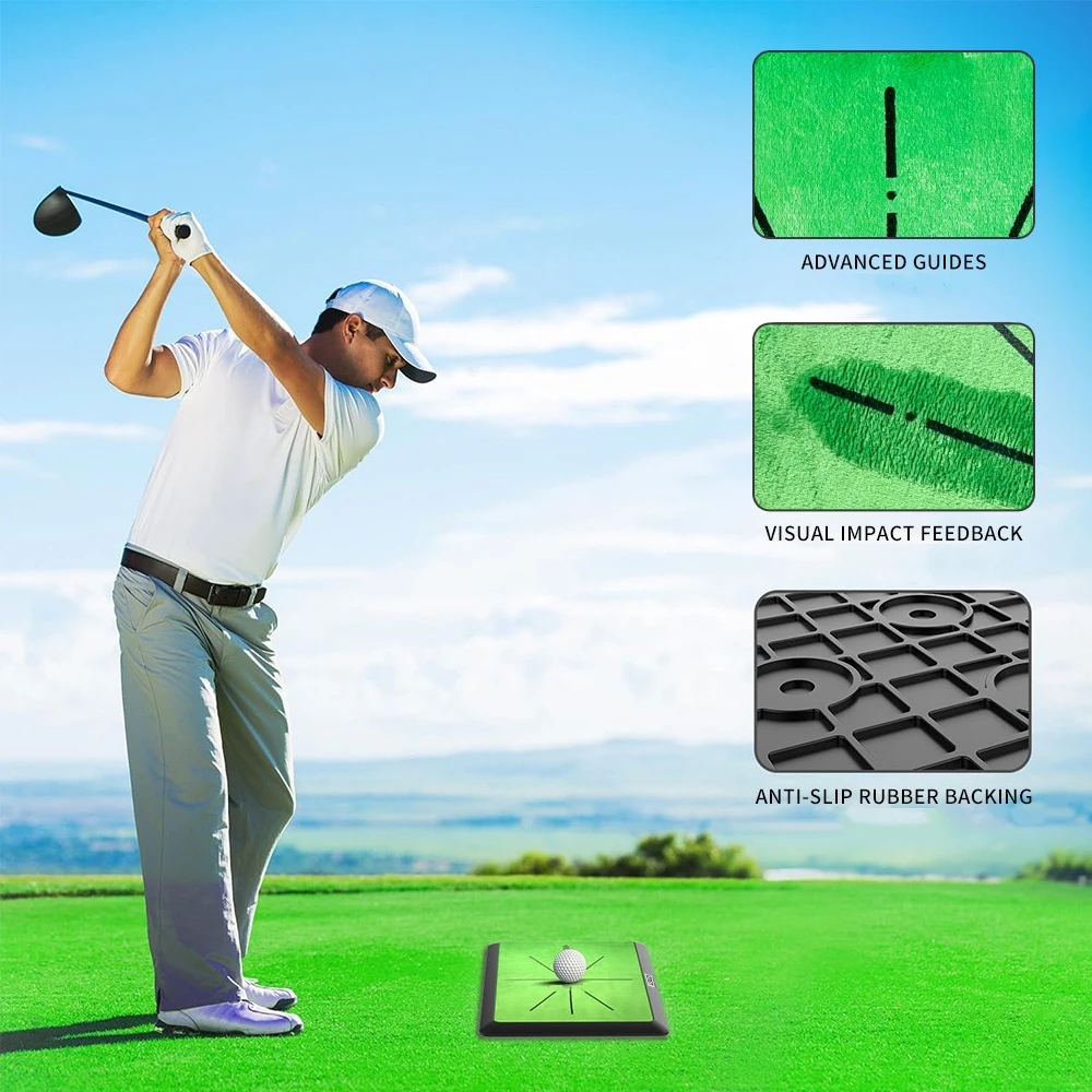 Golf Hitting Mat, Replaceable Rubber Sole Hitting Pad,  Swing Detection Swan Suede, Long Short TEE Grass, 4 in 1 Multifunctional