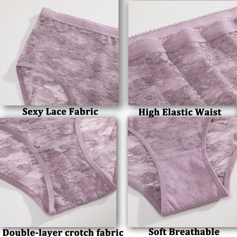 4PCS Sexy Lace Floral Hollow Out Panties Women Seamless Perspective Breathable… - Image 5