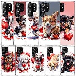 Lovely Puppy Heart Dogs Phone Case For Samsung Galaxy S24 S25 Edge S26 Ultra S22 S23 Plus S21 + S20 FE Soft TPU Back Cover Galax