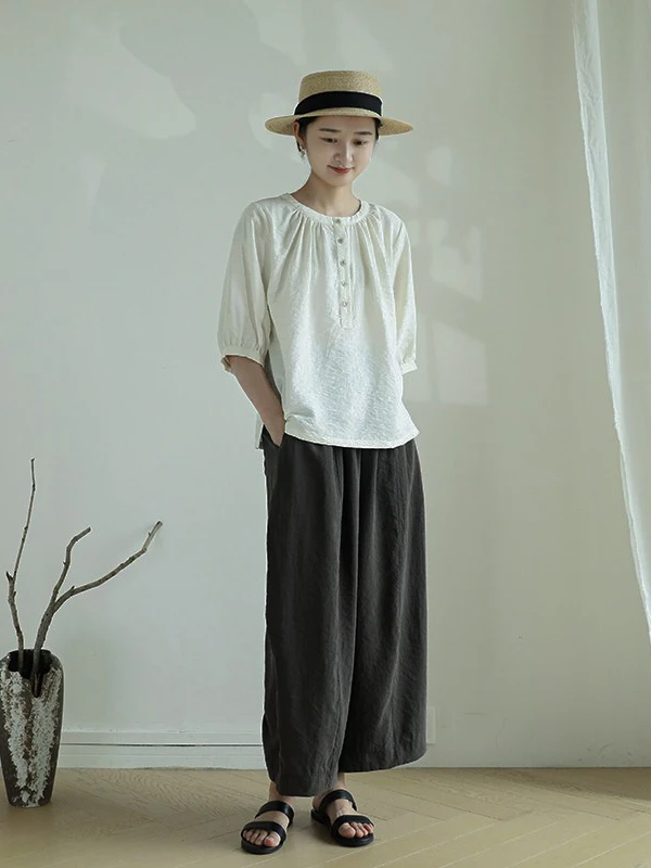 

Silk round Ne irt Women's Summer New Loose Thin Sle Silk Dry Silk Loose Top Age Reduction Dust Pollution