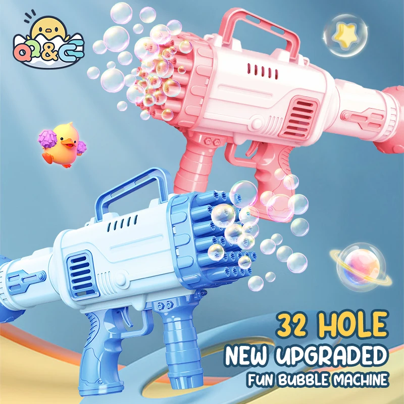 32 Hole Bubbles Gun Kids Toy Rocket Soap Bubble Machine Guns Automatic Blower Portable Pomperos with Light Toy for Children Gift