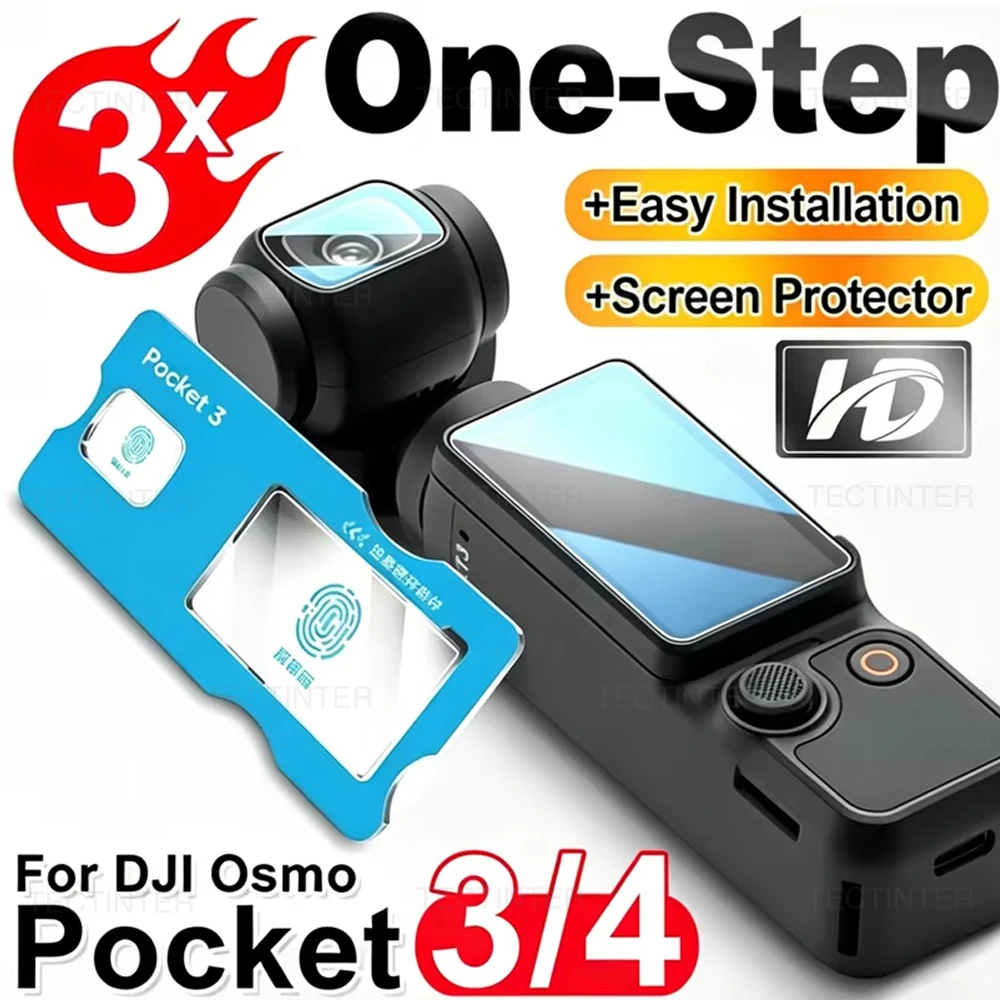 1-3 Sets de Cristal Templado HD para DJI OSMO Pocket 4/3/Xtra, Protector de Pantalla y Lente de Cámara con Kit de Instalación de Alineación Automática