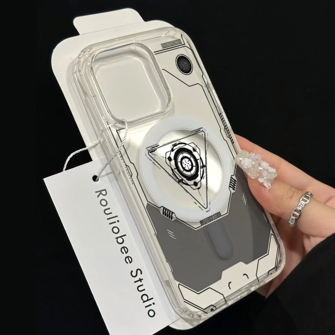Kreative Cyberpunk Transparente Magnetische Handyhülle für iPhone 15 Pro 14 12 13 11 16 17 Pro Max Plus Kabelloses Laden Silikon-Coque – Detail 4