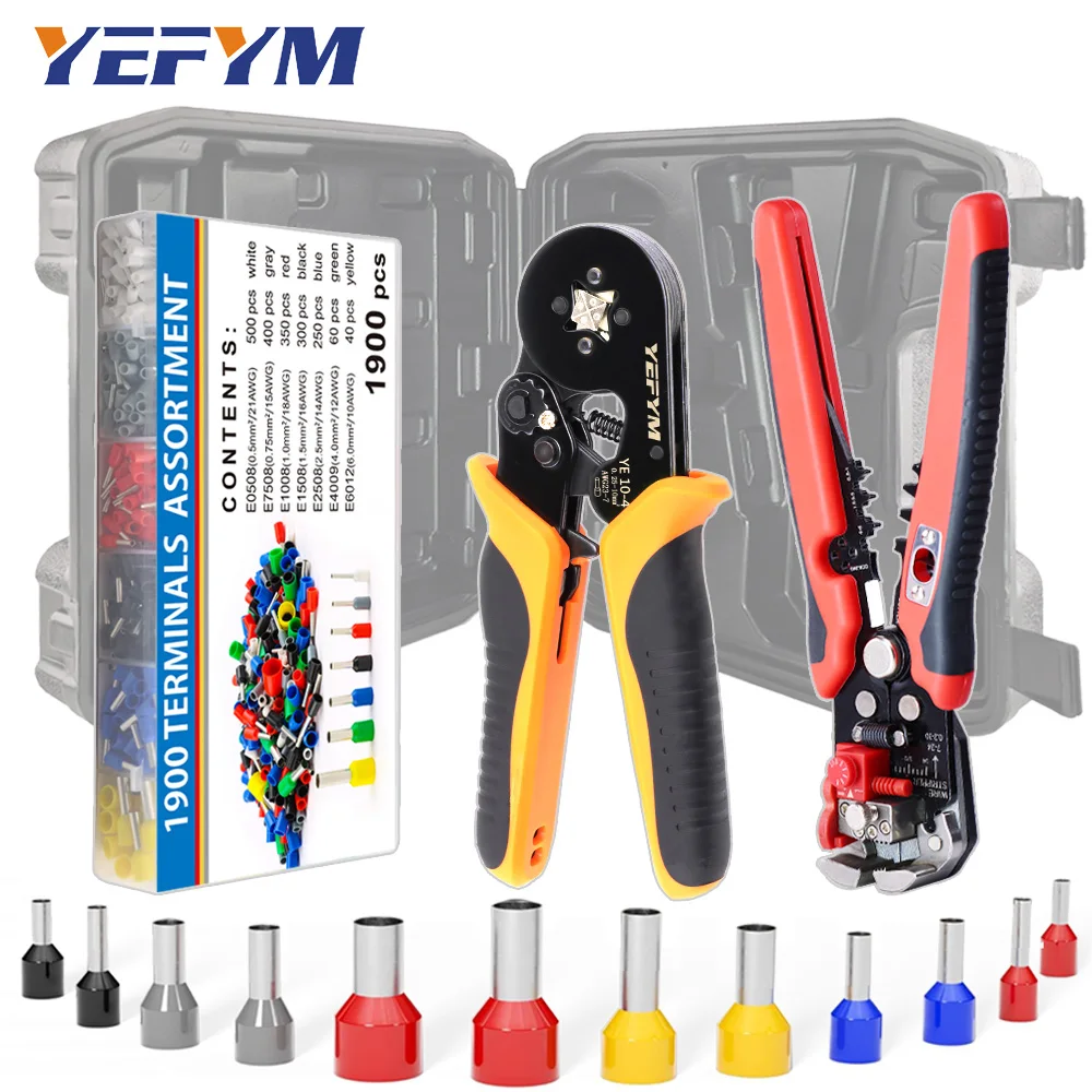 Crimping Pliers Set Tool Box Ferrule Pin Terminal Connectors Mini Adjustable Ratchet YEFYM Electricians Tools YE 10-4/10-6