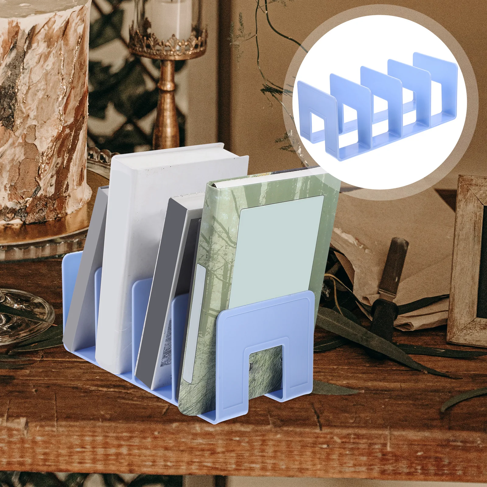 

Storage Shelves Heavy Duty Bookstore Desktop File Organizer Office for Folder Rack Holders Blue Bookshelf Student