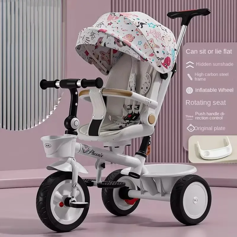 Poussette Multifonctionnelle Anti-eness pour Enfant, Vélo à Trois Roues, Légère et Confortable, Peut Être Poussée et Montée