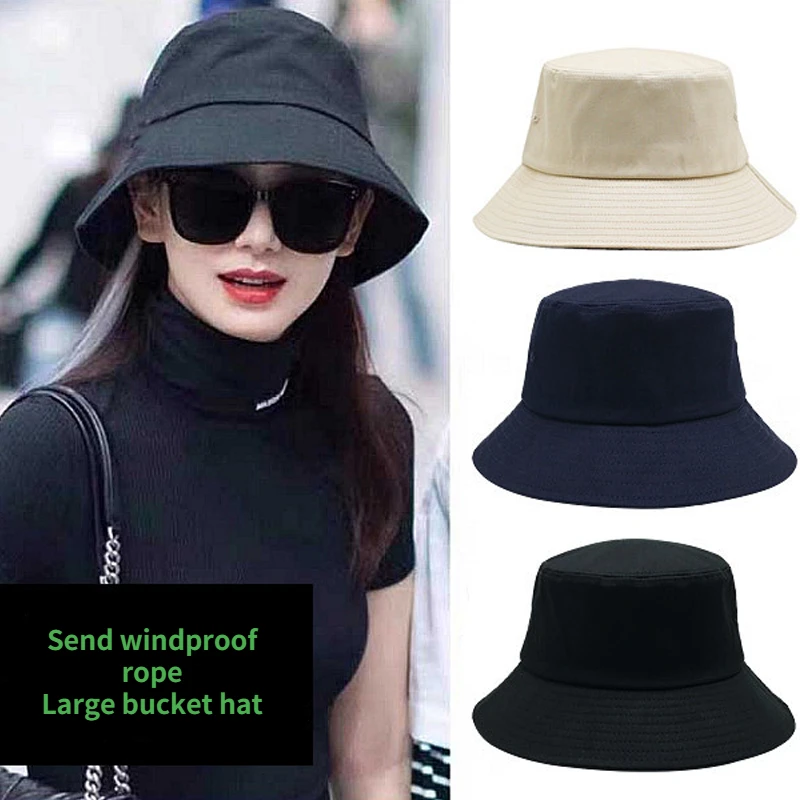 Women Large Size 57-60cm 60-63cm Men\'s  Bucket Hat Big Head Fisherman Black Beige Cotton Panama Cap Visor Basin Cap Beach Hat