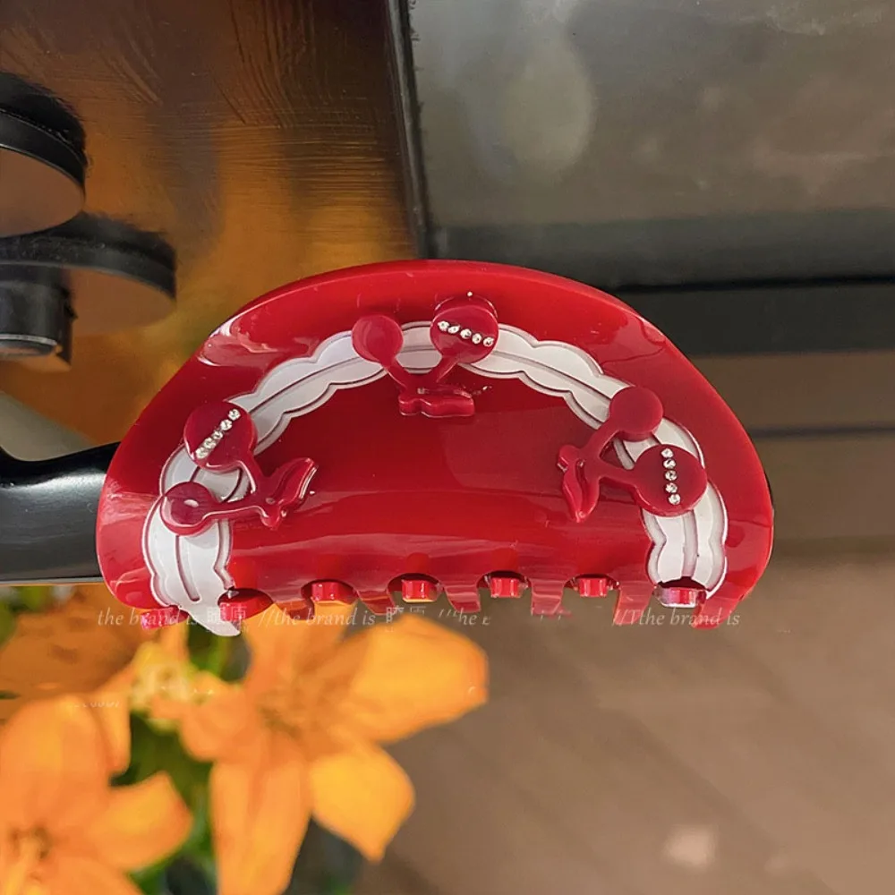 

Acetate Cherry Shark Clip Elegant Sweet Acetic Acid Hair Claw High Ponytail Clip Korean Style Geometry Hair Crab Clip
