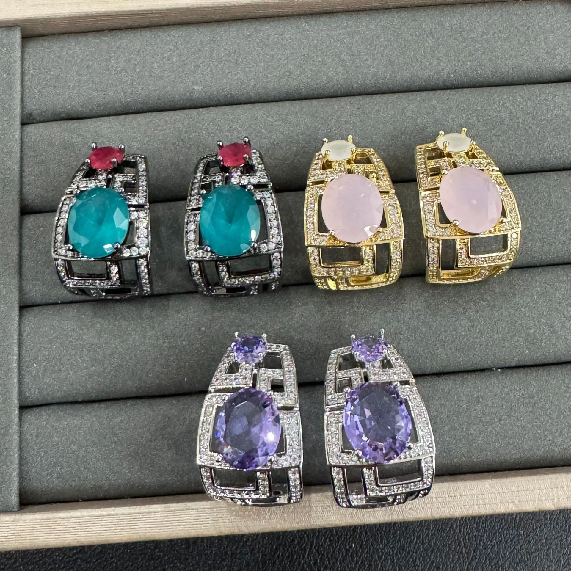 

Geometric Hollow Stud Earrings for women Multi Color Cubic Zirconia Statement Jewelry for Wedding Banquet Party Gathering