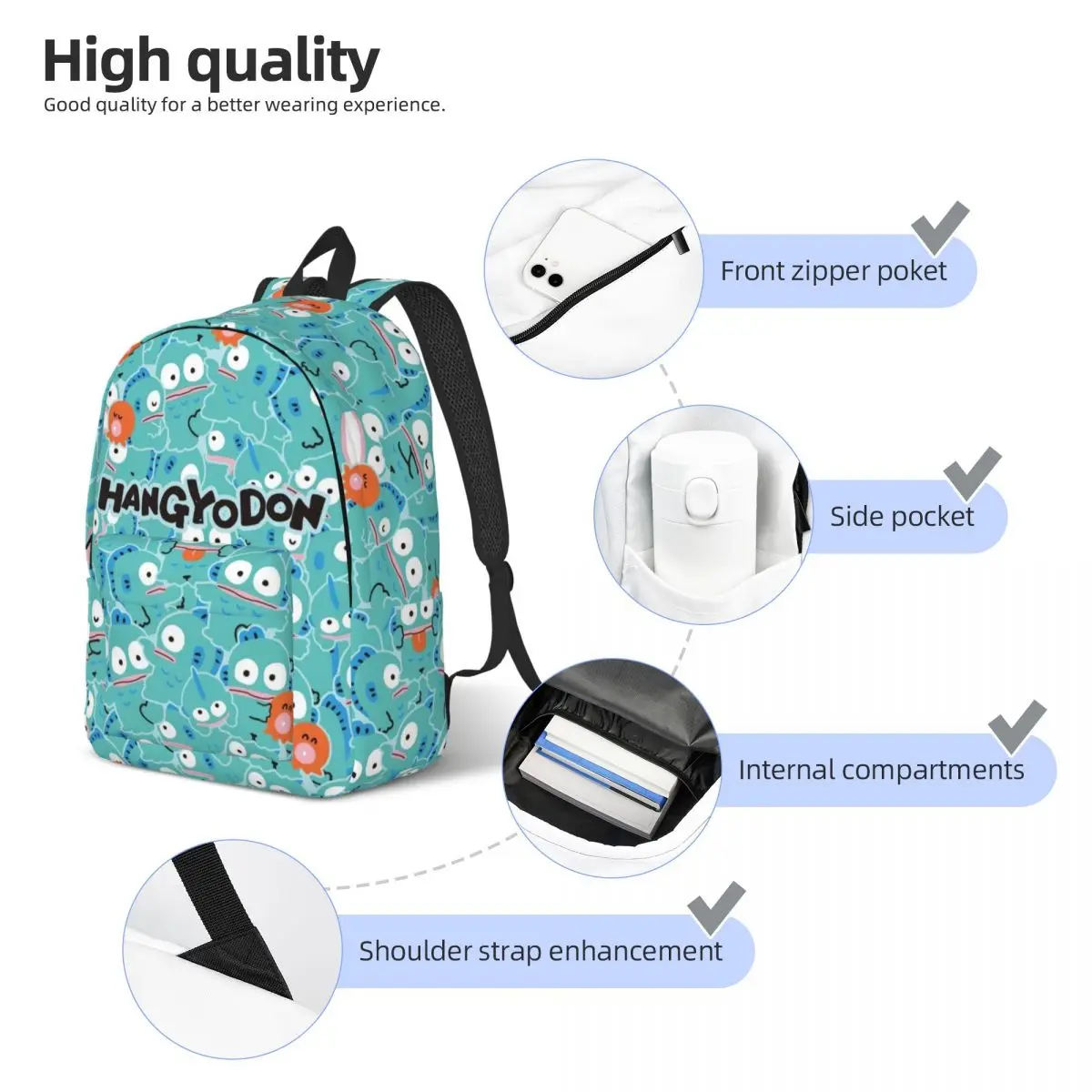 Mochila Kawaii Hangyodon de dibujos animados para niño y niña, mochilas escolares para estudiantes, mochila de lona, bolsa primaria para preescolar, deportes