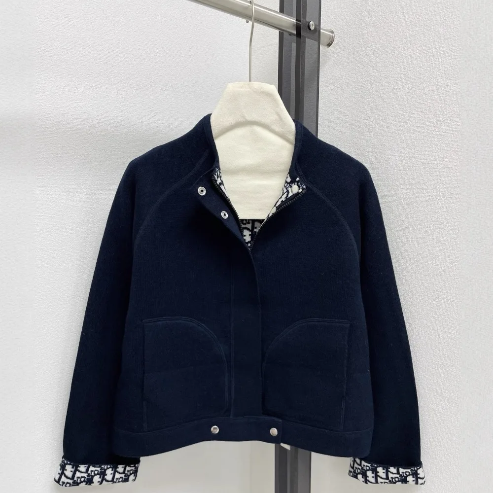 سترة خريف وشتاء بسيطة يمكن ارتداؤها على الوجهين، قفل سريع، سحاب، ياقة واقفة، سترة محبوكة بأكمام طويلة