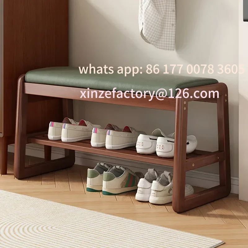 

Customizable Teng woven shoe changing stool, entrance door, home door, multi-layer storage, solid wood, can sit on shoe stool