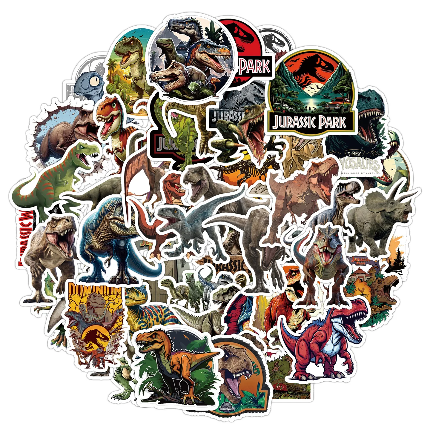 50 Stück Klassische Dinosaurier-Park-Aufkleber PVC-Sticker DIY Gepäck Skateboard Koffer Laptop Coole Tier-Sticker für Kinder Spielzeug Geschenk