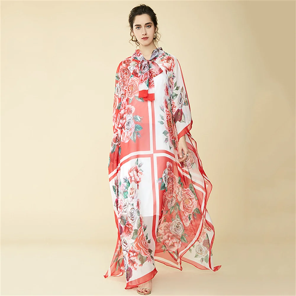 HIGH QUALITY  Fashion Bohemia Chiffon Long Floral Print Maxi Dress Loose African Kaftan  for Women 2023