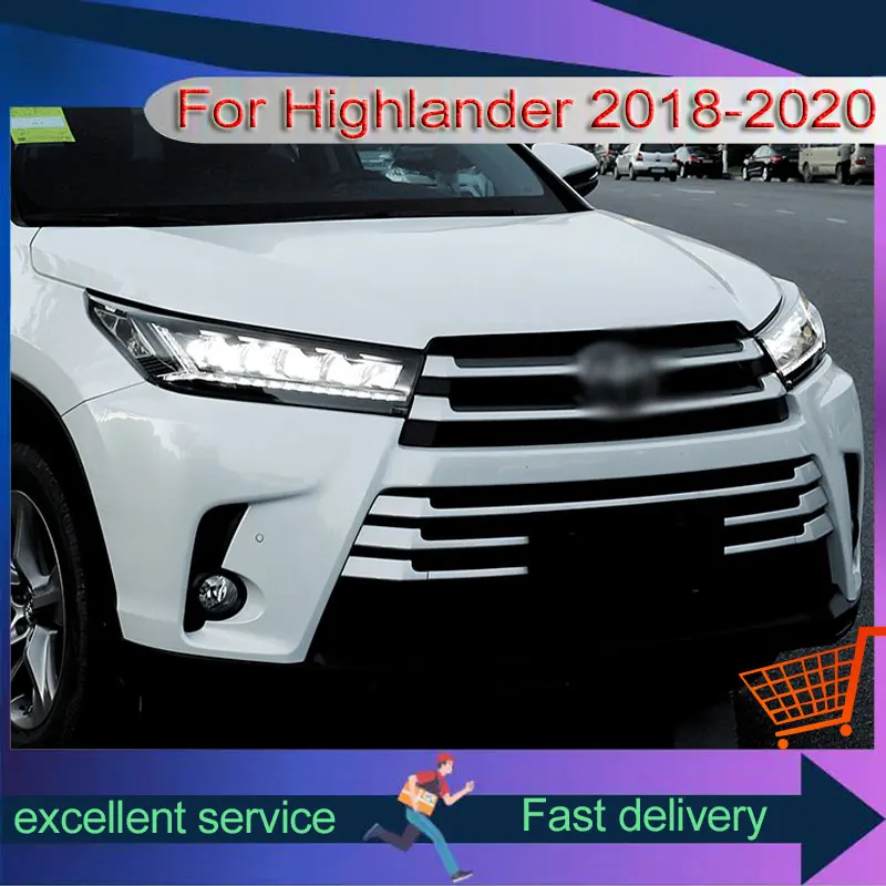 

Car For Toyota 2018-2021 Highlander Front Lamp Upgrade DRL Xenon Headlight LED Turn Signal Projector Lens Auto Accessories