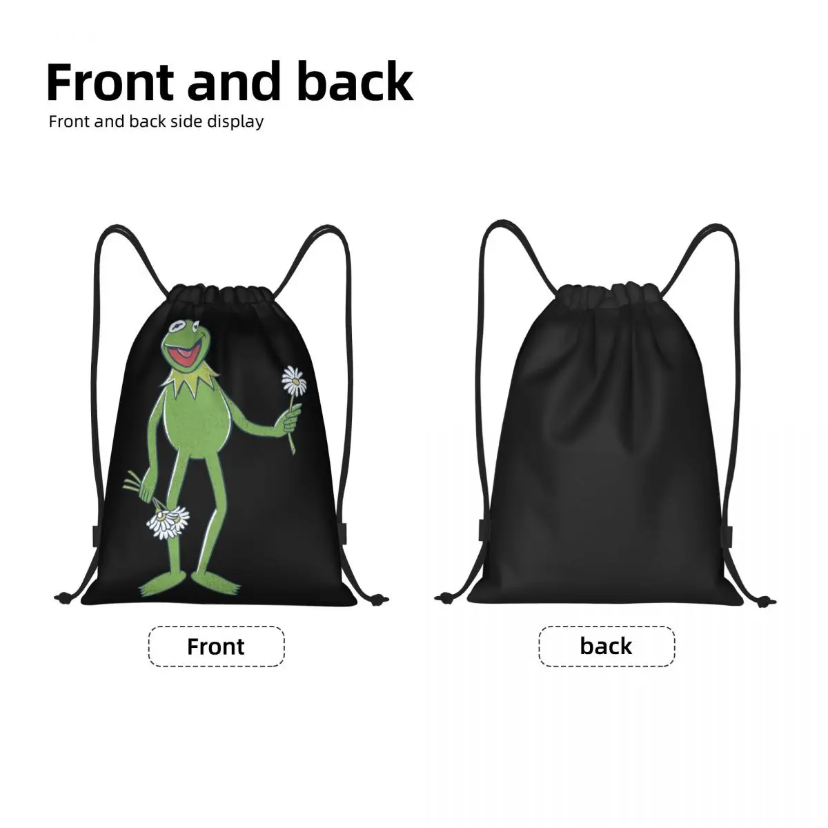 Mochila personalizada con cordón para hombre y mujer, bolso de compras con ramo de flores Kermit, Mochila deportiva para gimnasio, saco plegable de dibujos animados de Anime