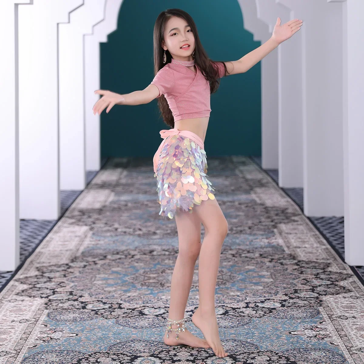 فستان أداء الرقص الشرقي للأطفال ، الفاصوليا السوداء ، الترتر حورية البحر ، الرقص الشرقي ، رياض الأطفال ، الفتاة ، الجون 1