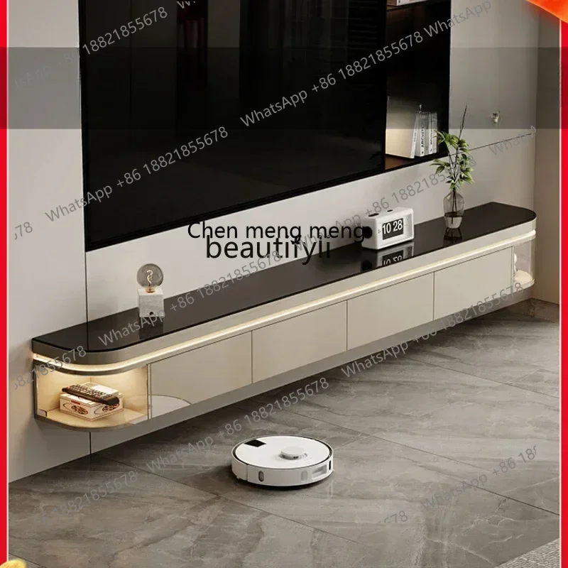 32Suspension TV cabinet Solid wood floor-to-ceiling household light luxury floor-to-ceiling cabinet Coffee table combination