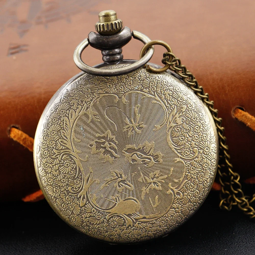 Vintage Bronze Exquisite Beautiful Peacock Bird Quartz Pocket Watch  Necklace Clock Men and Women Christmas Gift Accessories