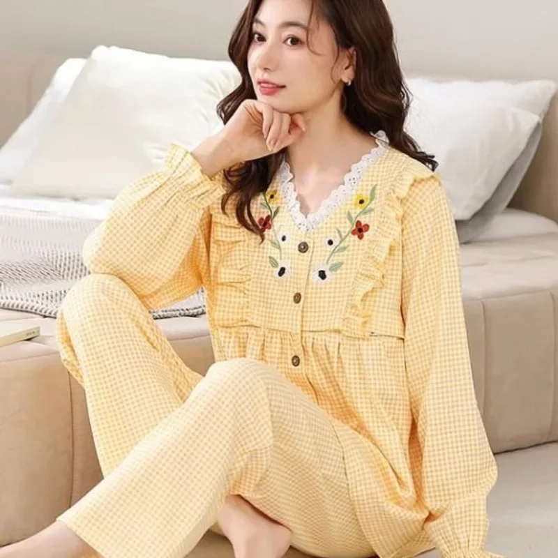 

Women's Long Sleeved Oversized Sleepwear Loose Homewear Breastfeeding Set Spring Autumn Postpartum Clothing Maternity Pajamas