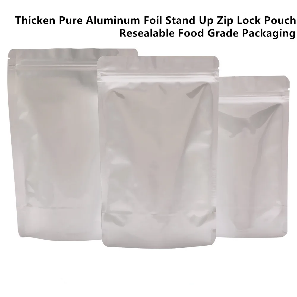 

100pcs Thicken Pure Aluminum Foil Stand Up Pouch with Resealable Zipper - Food Storage Bags, Moisture Proof, Airtight for Coffee