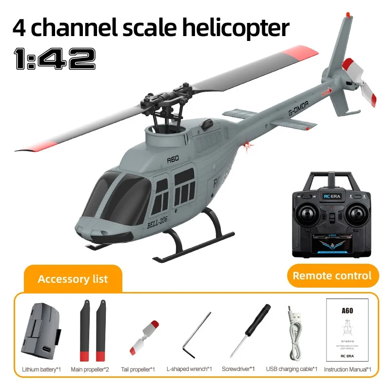 

Bell206 Радиоуправляемый вертолет, игрушка для детей, масштаб 1/42, четырехканальный однолезвийный элеротон, реалистичная модель с высоким подъемным потоком, подарок