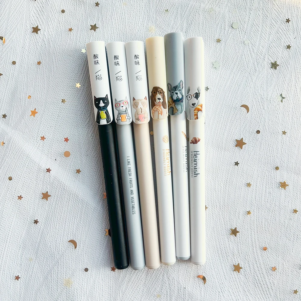 3 PCs Back To School Kawaii Stationery Cute Cat Dog Pen Aesthetic Stationary Full Needle Gel Pens School Supplies Cool Pens Item