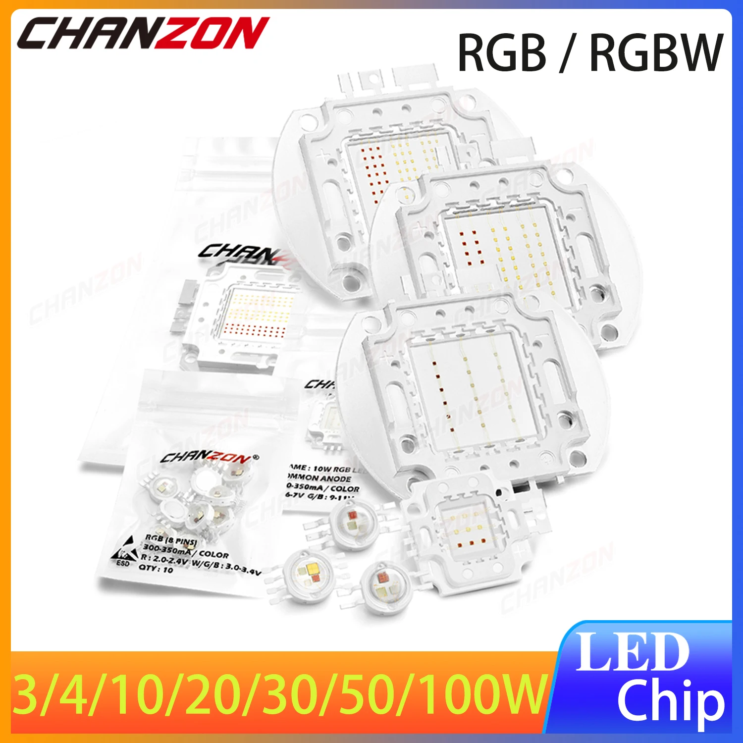 High Power Led Chip Light Bulb Beads RGB RGBW Pcb Smd 3W 4W 10W 20W 30W 50W 100W Red Green Blue White 3 4 10 20 30 50 100 Watt