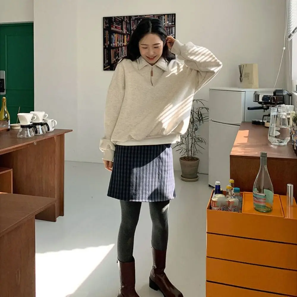 Mode Halb Hohen Kragen Langarm Top Zipper Koreanische Ins Herbst Hoodie Top Lose Kleidung Sweatshirts für Frauen Frauen