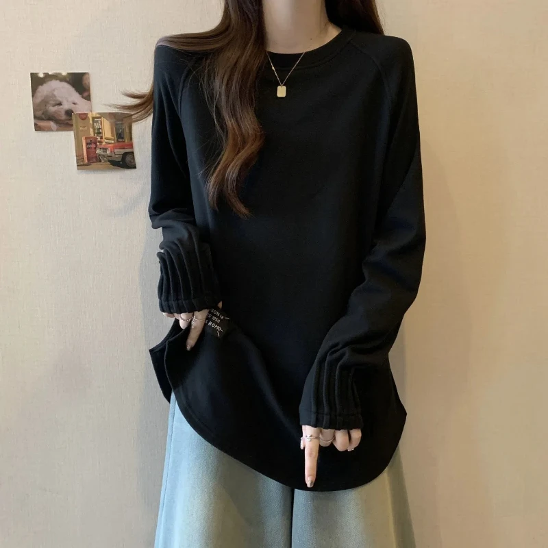 Women's Slim and Chic Half High Collar Base Shirt Women's Belly Covering Anti-aging Shoulder Long Sleeved Sweatshirt