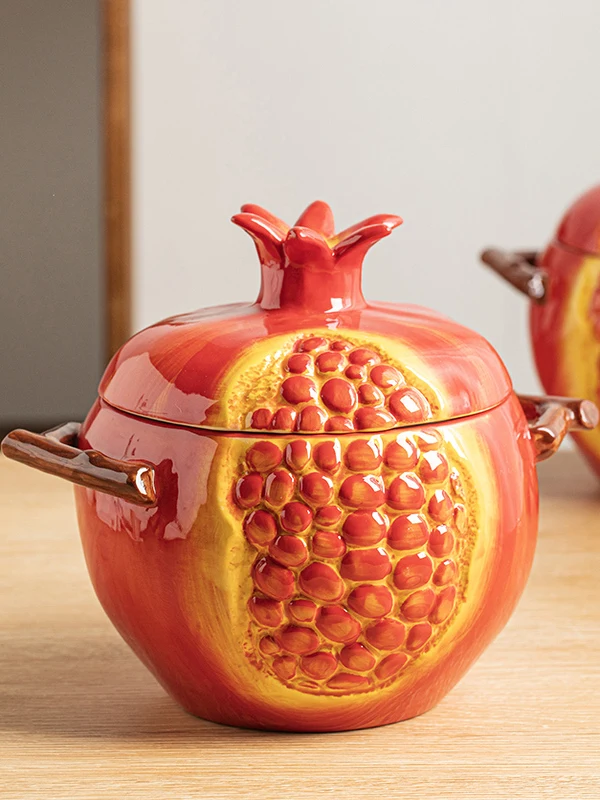 

Double-Eared Cerc Soup Bowl with Lid for Instant Noodles And Snail Poer Sip Home Use 2024 New Sle Pomeanate Drie...