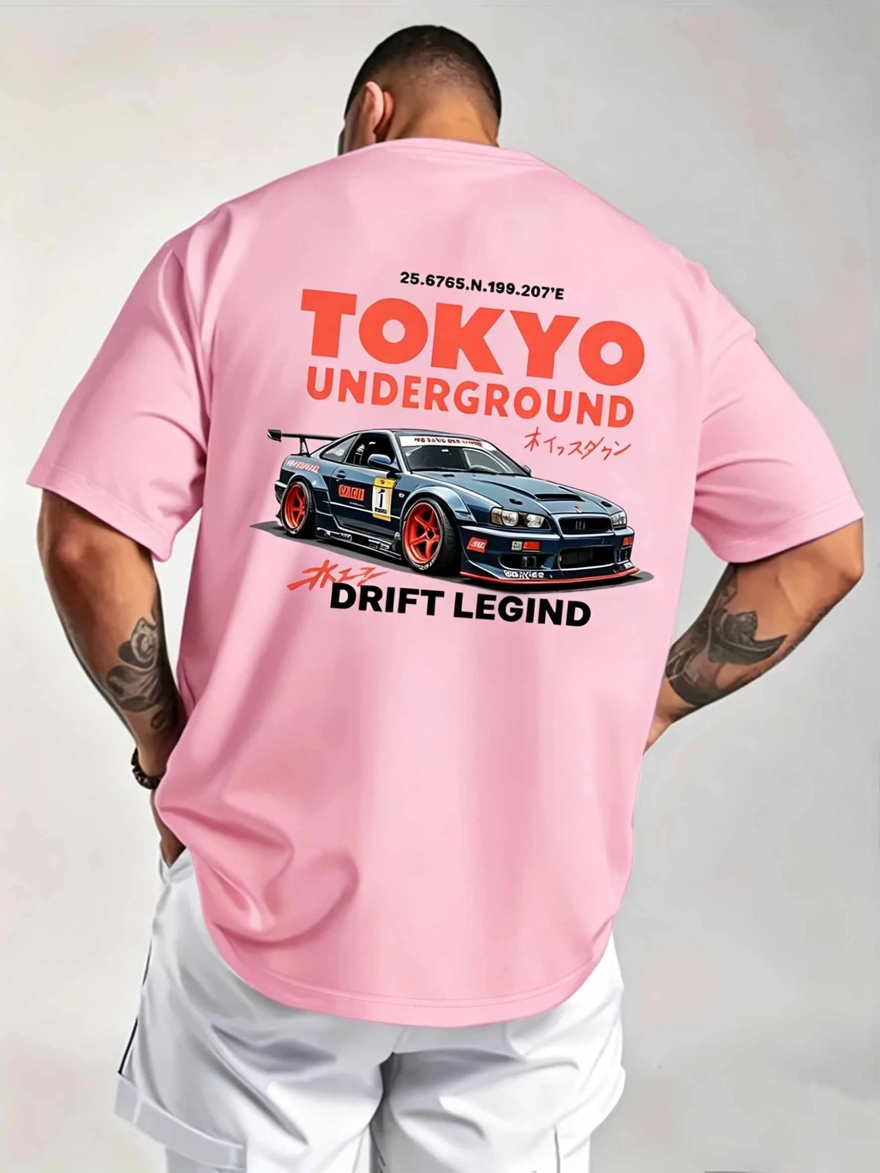 Herren 100% Baumwoll-T-Shirt für Sommer Casual Street Style Tokyo Underground Drifting Racing Druck Lockeres Kurzarm-T-Shirt – Detail 6