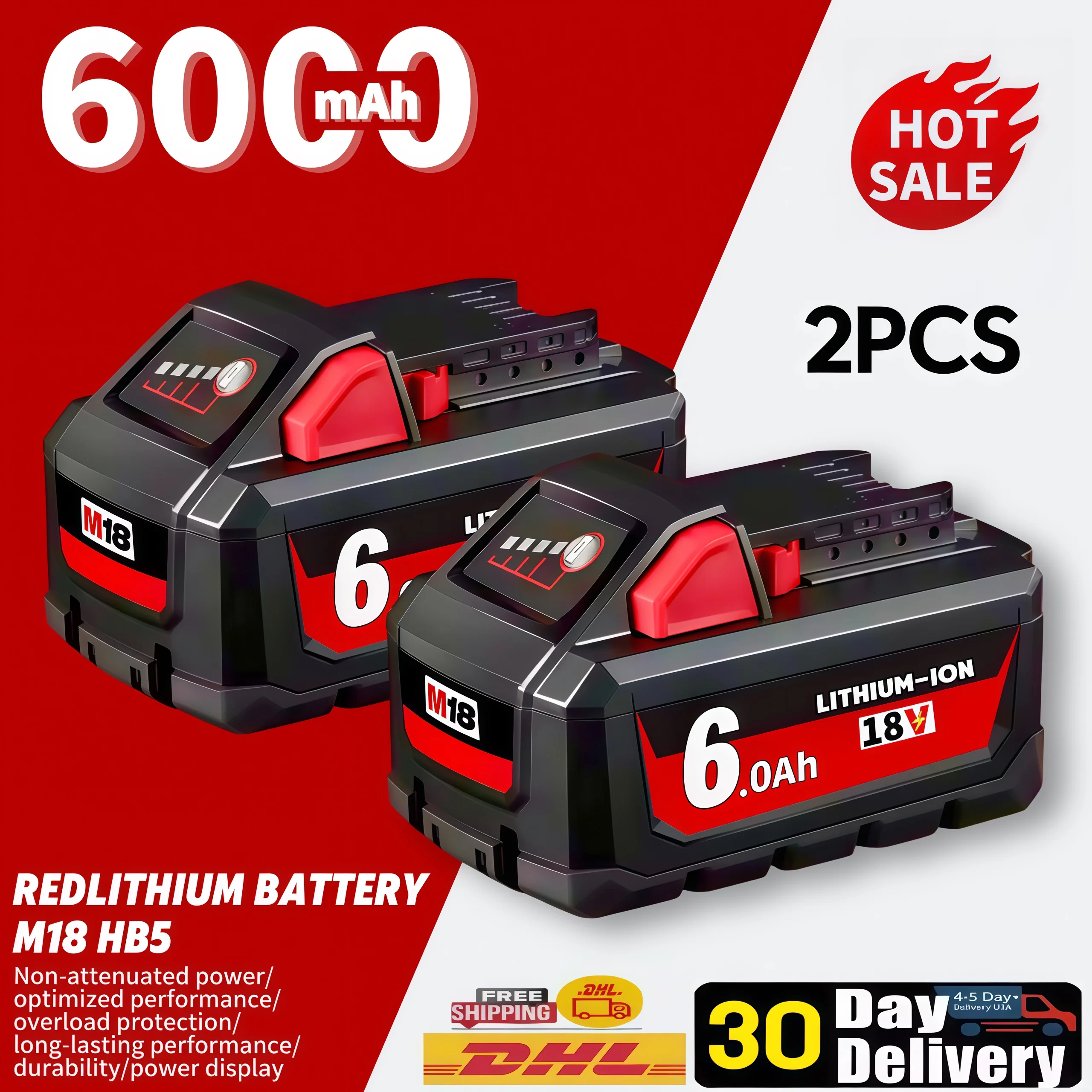 

Original Replacement 18V 6000mAh M18 Li-ion Battery Compatible with Milwaukee M18 48-11-1860 48-11-1850 48-11-1840 Tools Battery