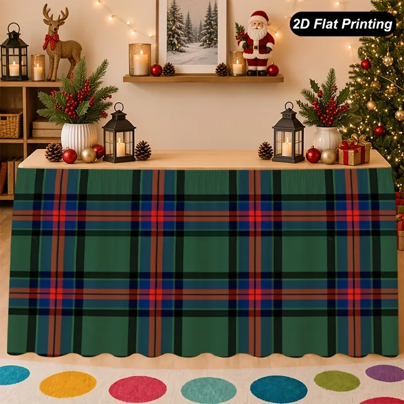 Tablecloth 2D FLAT 1 piece Christmas Green and Blue Dual-color Christmas Tablecloth