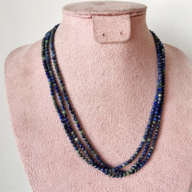 3MM Faceted Azurite Necklace Phoenix Lapis Blue Green Natural Stone 1/3Strands Adjustable Multilayer Bead Chain Choker Prom Gift