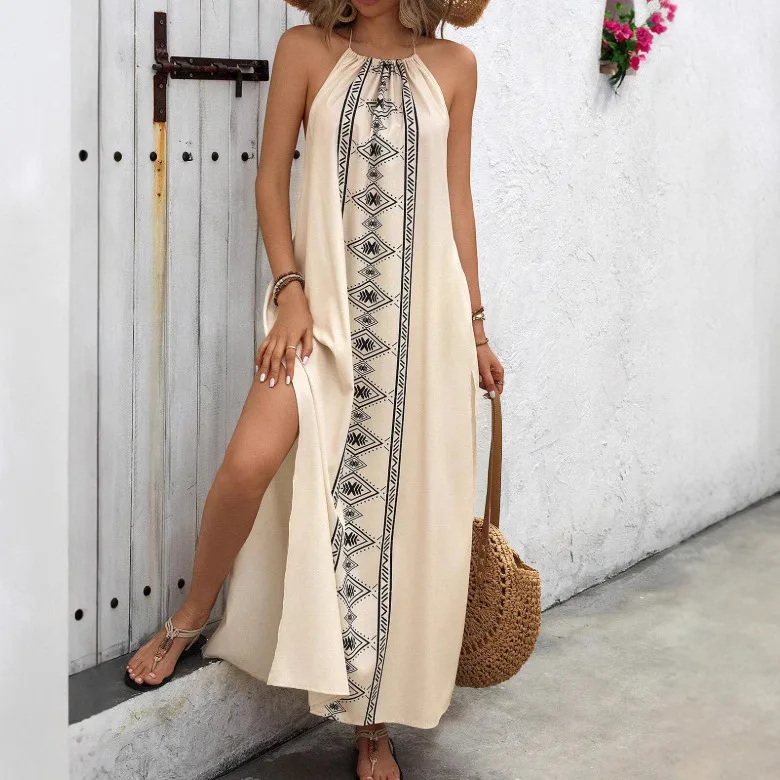 

New Summer Women's Backless Dress With High Slit And Long Style Vacation Casual Camisole Dress