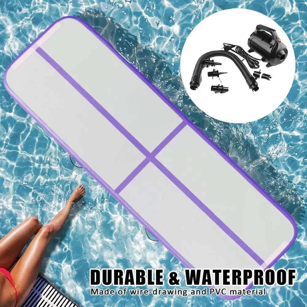 6x1x0.2m PVC Water Yoga Mat Inflatable Trampoline AirTrack Tumbling Mat Gymnastics Floor Mattress for Training/Cheerlead/Beach