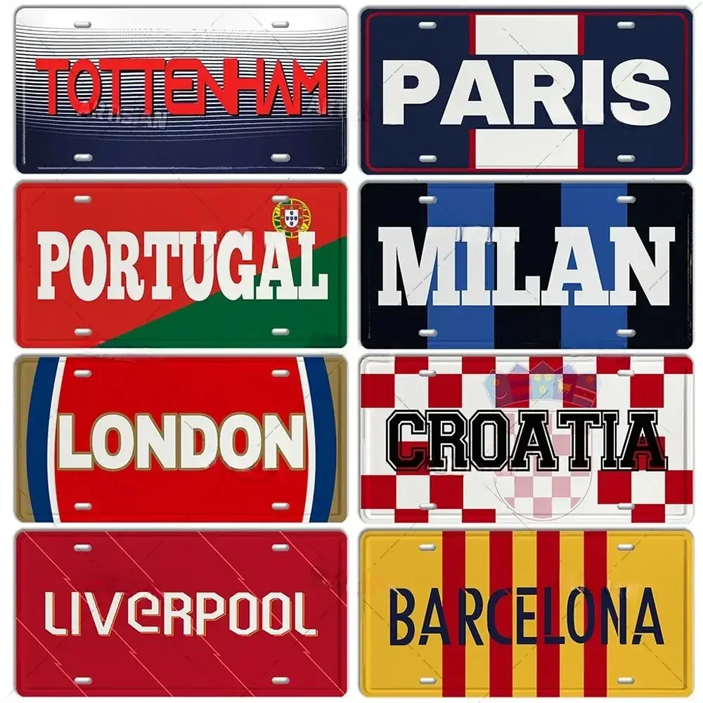 Vintage Ctiy Aluminum Plate Barcelona MILAN Madrid Country Metal Plaque LIverpool Manchester Tottenham Decortaive Car Sign Wall