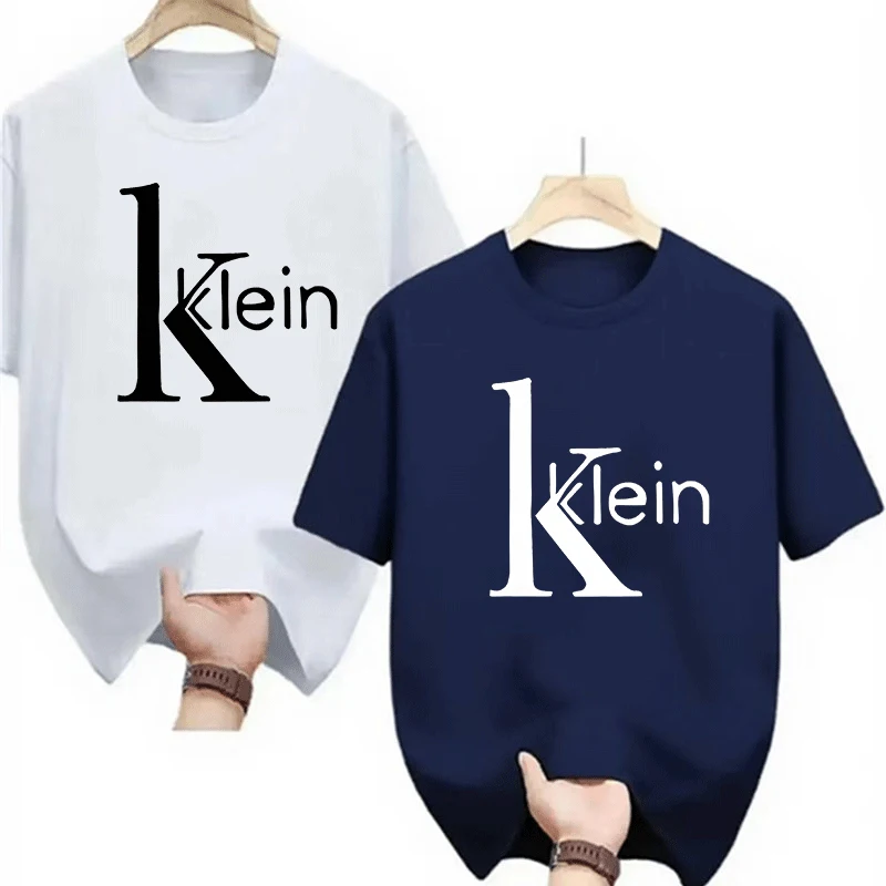 2 Pack Fashion Klein Letter Graphic T-Shirt Casual Minimalist Style Short Sleeve Tee for Men Women Streetwear Tops