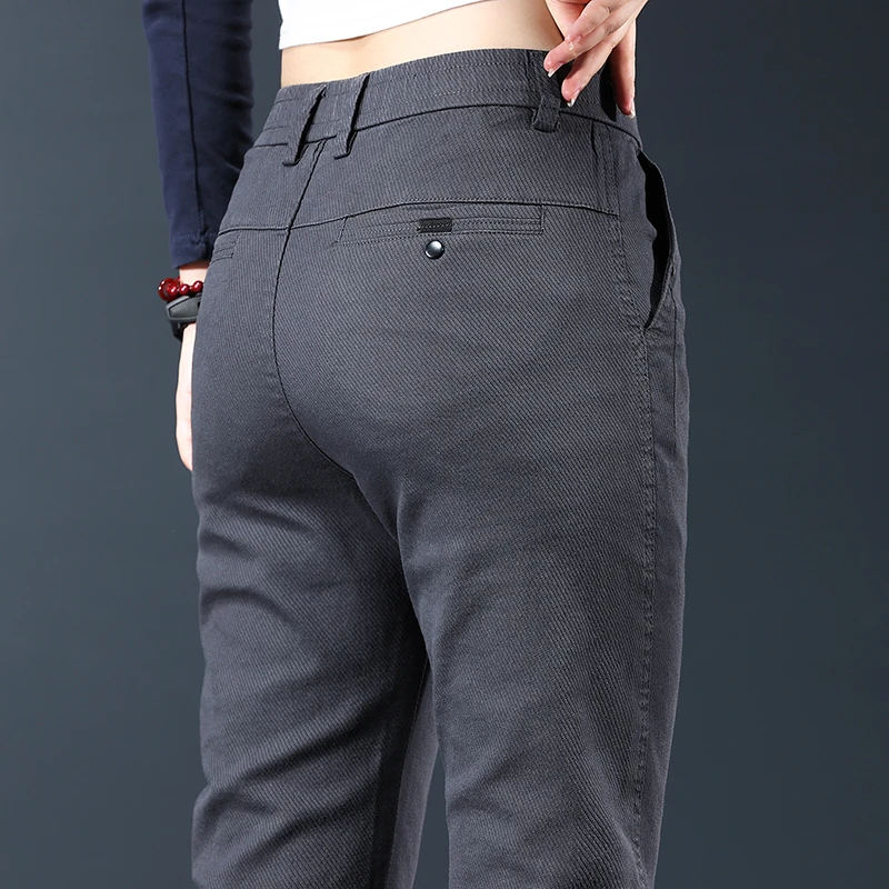 

Модные мужские эластичные повседневные брюки, корейские тонкие эластичные брюки на талии, удобные брюки на маленькие ноги, мужские деловые брендовые брюки