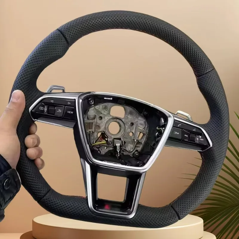 

Кожаный руль с подогревом для Audi Q3, Q5, Q7, A6, A7, C8, A1, A3, A5, A7, модернизированный для S6, S7, RS6, RS7, спортивный, с плоским дном