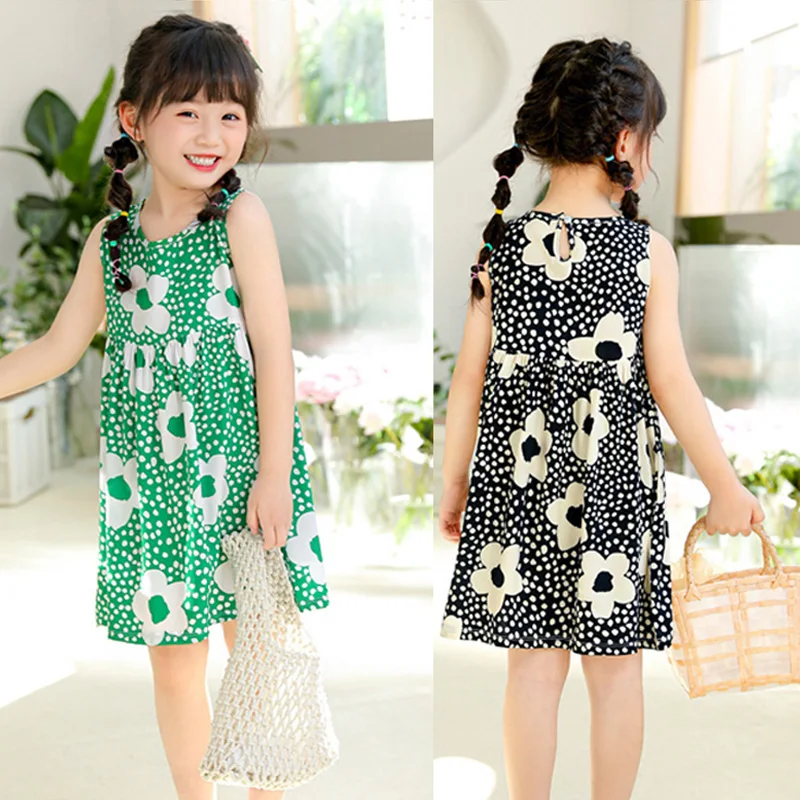 Girl's Summer 2025 New Dress Kids Casual Undershirt Gown Children Sleeveless Floral Vestidos Toddler Printing Clothing Dresses