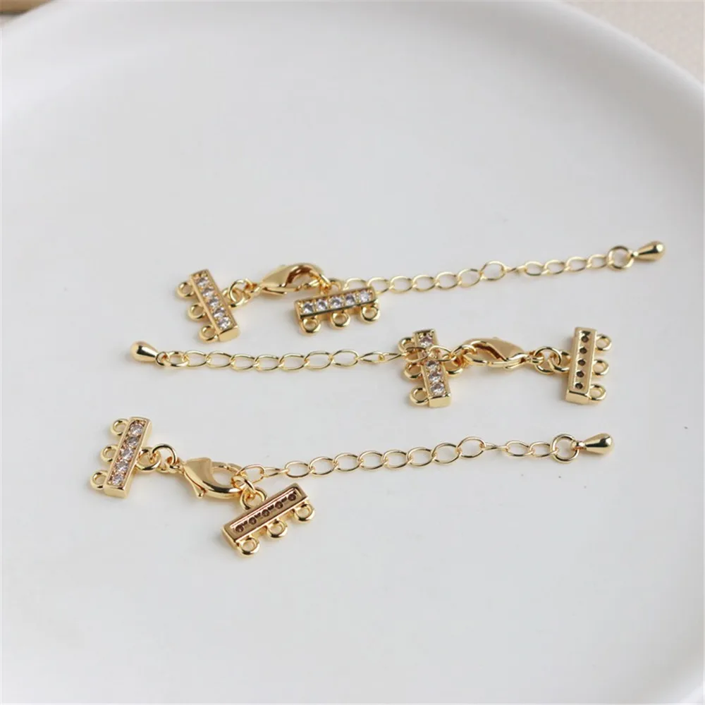 14K Gold-coated Lobster Buckle Tail Chain with Two Tassels, Hanging Tail Buckle, DIY Accessories Set of Jewelry Extension Chains