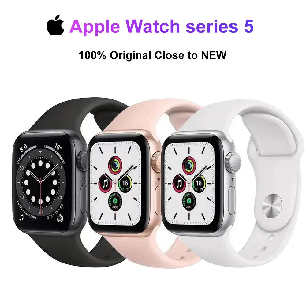 Apple Watch Series 5 б/у, 100% оригинальные Смарт-часы для мужчин и женщин, спортивные часы 40 мм 44 мм