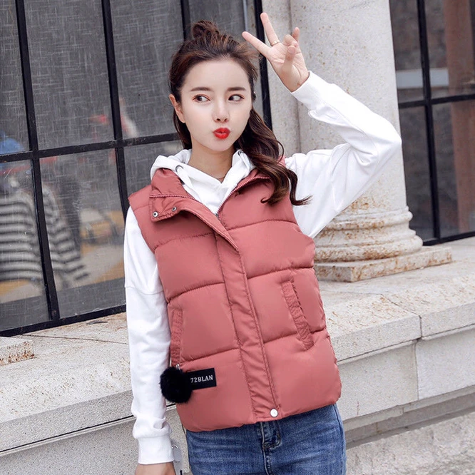 2021 New Autumn  Winter Down Cotton Women's Vest Short Korean Stand Collar Loose Girl Student Coat Vest Leisure Warmth Red